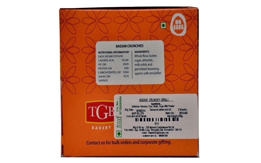 TGB Cafe 'n Bakery Badam Crunchies    Box  250 grams
